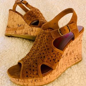 Jellypop ~ Elena Brown Suede Wedge Heel Sandals